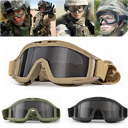 Tactical Goggles with 3 Interchangeable Lenses