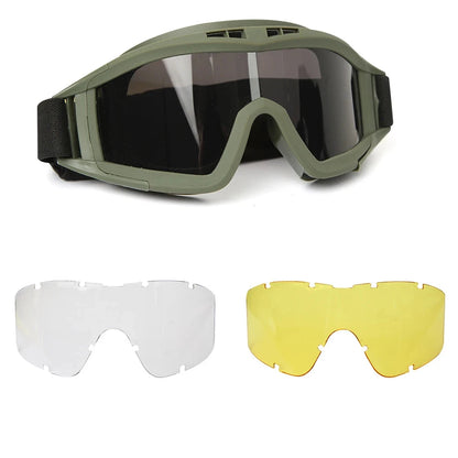 Tactical Goggles with 3 Interchangeable Lenses