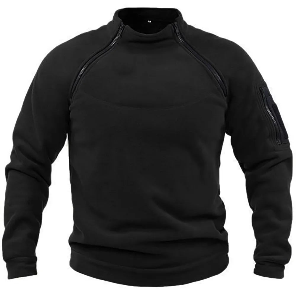 Winter Men's Standing Collar Fleece Pullover Solid Color Tactical Outdoor Jacket Hunting Clothes Zippers Windproof Thicken Coat - getsurvivalgadgets.com