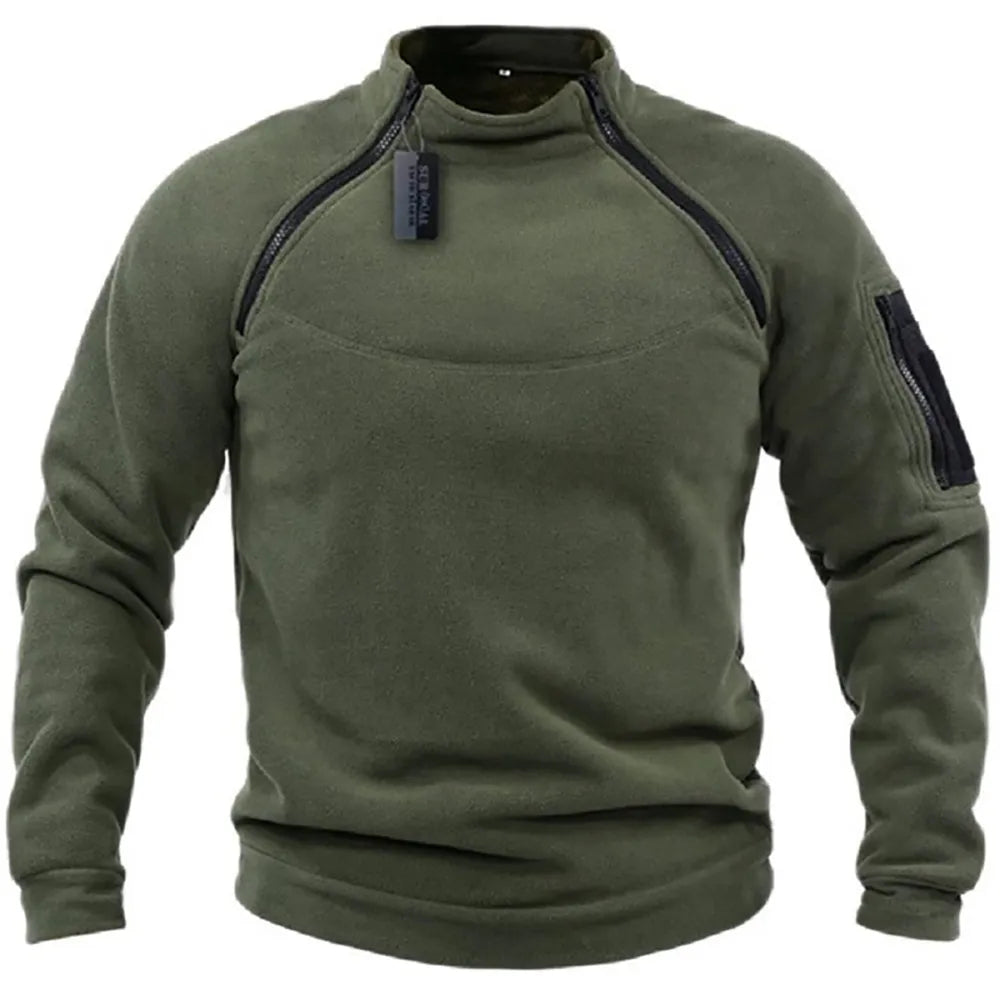 Winter Men's Standing Collar Fleece Pullover Solid Color Tactical Outdoor Jacket Hunting Clothes Zippers Windproof Thicken Coat - getsurvivalgadgets.com