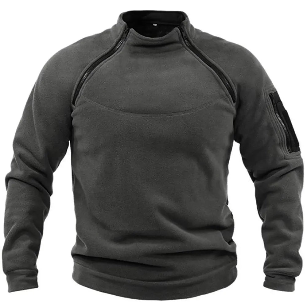 Winter Men's Standing Collar Fleece Pullover Solid Color Tactical Outdoor Jacket Hunting Clothes Zippers Windproof Thicken Coat - getsurvivalgadgets.com