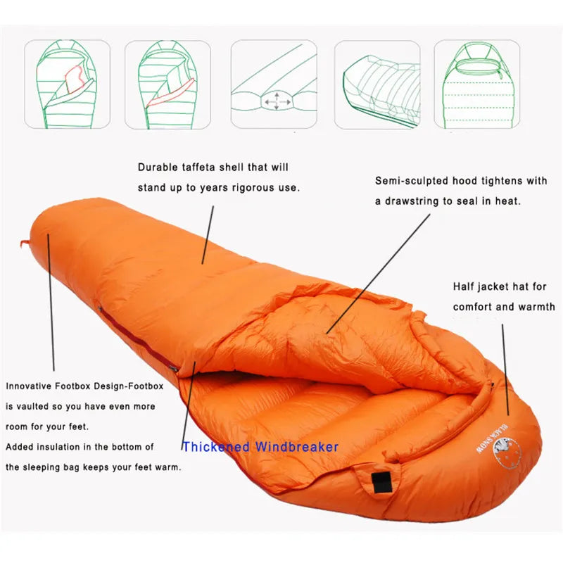 Ultra-Warm White Goose Down Mummy Sleeping Bag