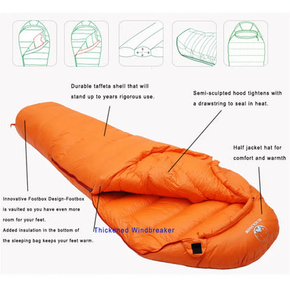 Ultra-Warm White Goose Down Mummy Sleeping Bag